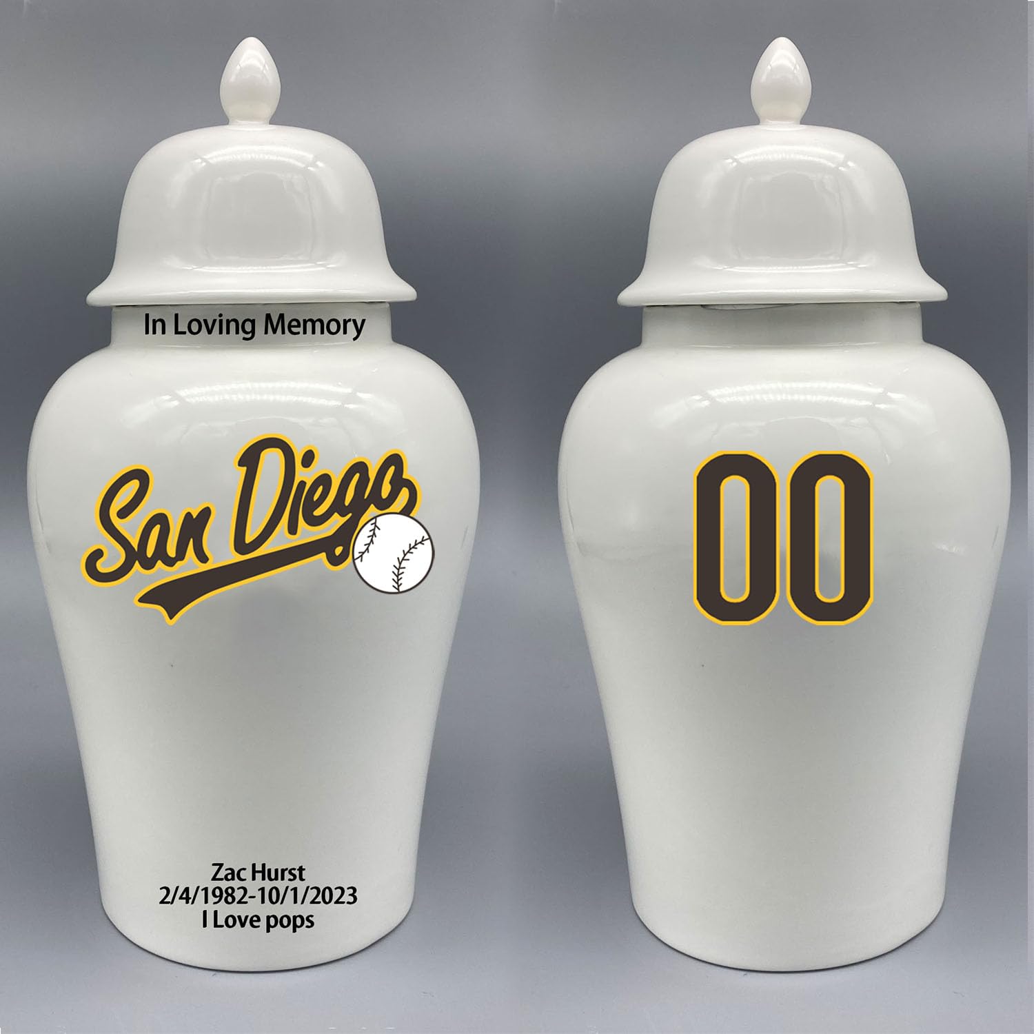 Custom Baseball Porcelain Urn – Add Name, Date & Jersey Number