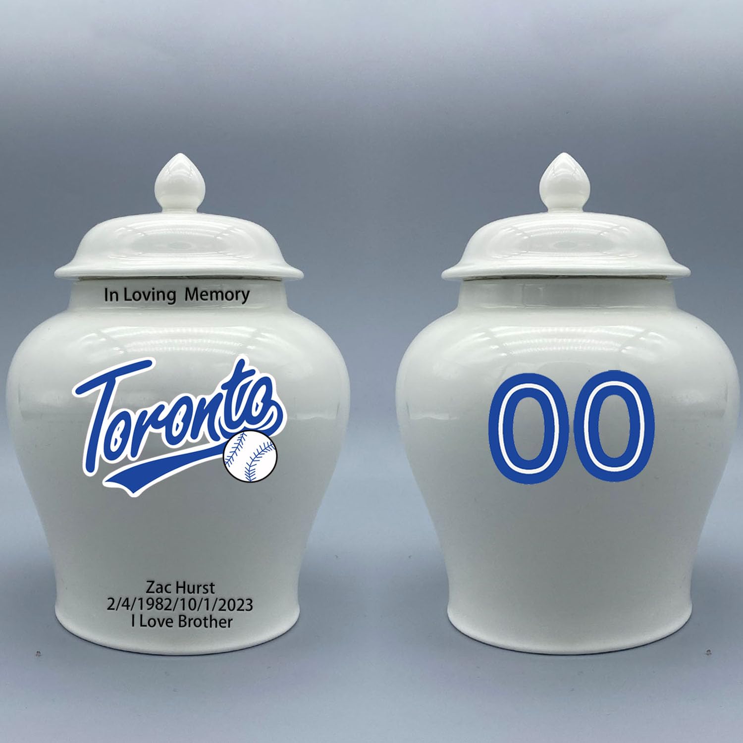 Custom Baseball Porcelain Urn – Add Name, Date & Jersey Number