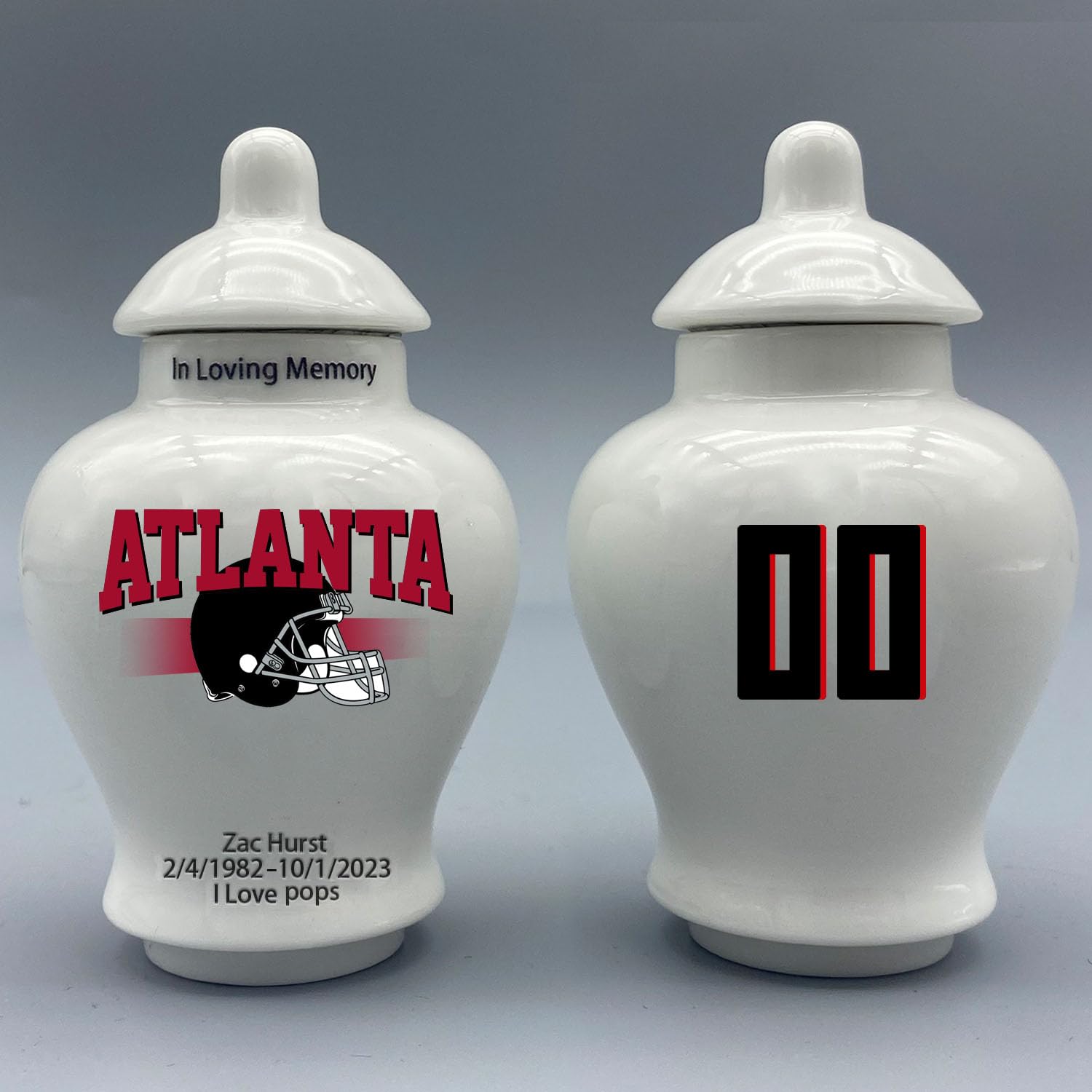 Custom Football Porcelain Urn – Add Name, Date & Jersey Number