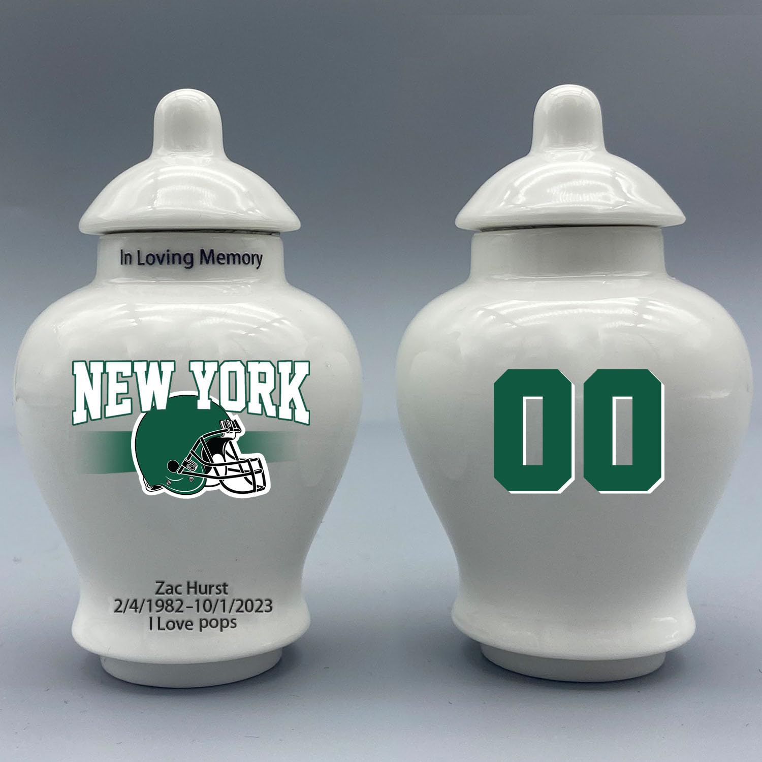 Custom Football Porcelain Urn – Add Name, Date & Jersey Number