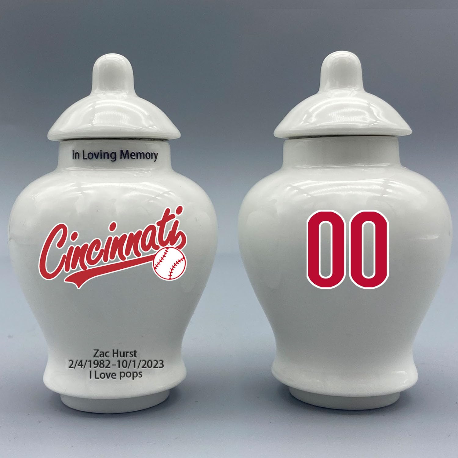 Custom Baseball Porcelain Urn – Add Name, Date & Jersey Number