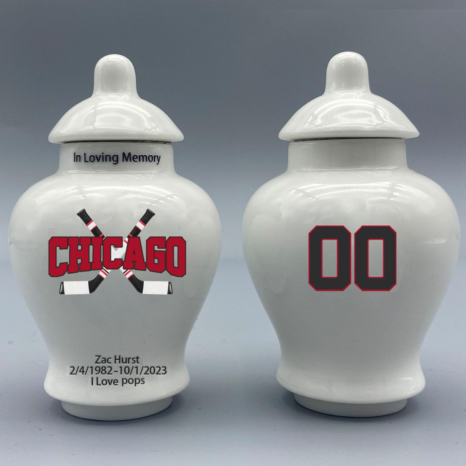 Custom Hockey Porcelain Urn – Add Name, Date & Jersey Number