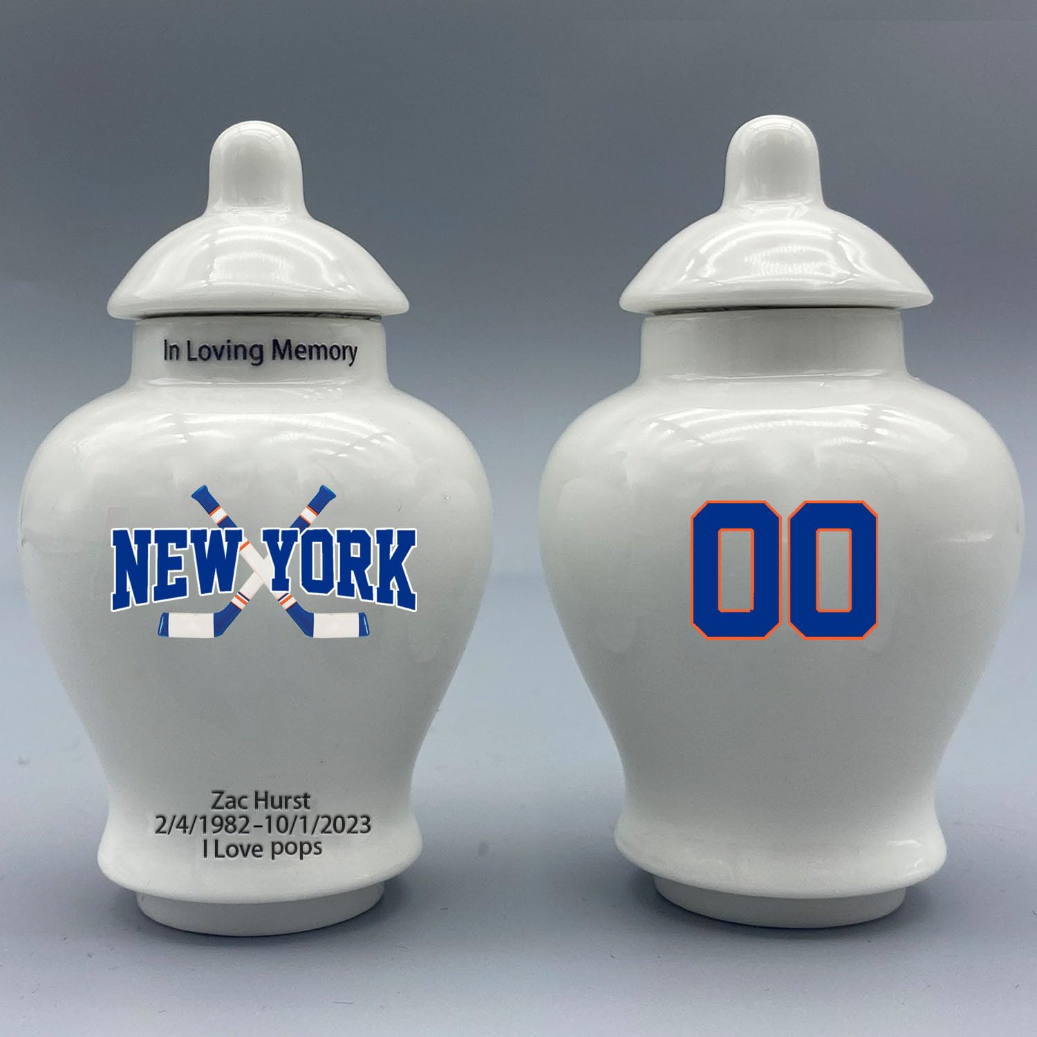 Custom Hockey Porcelain Urn – Add Name, Date & Jersey Number