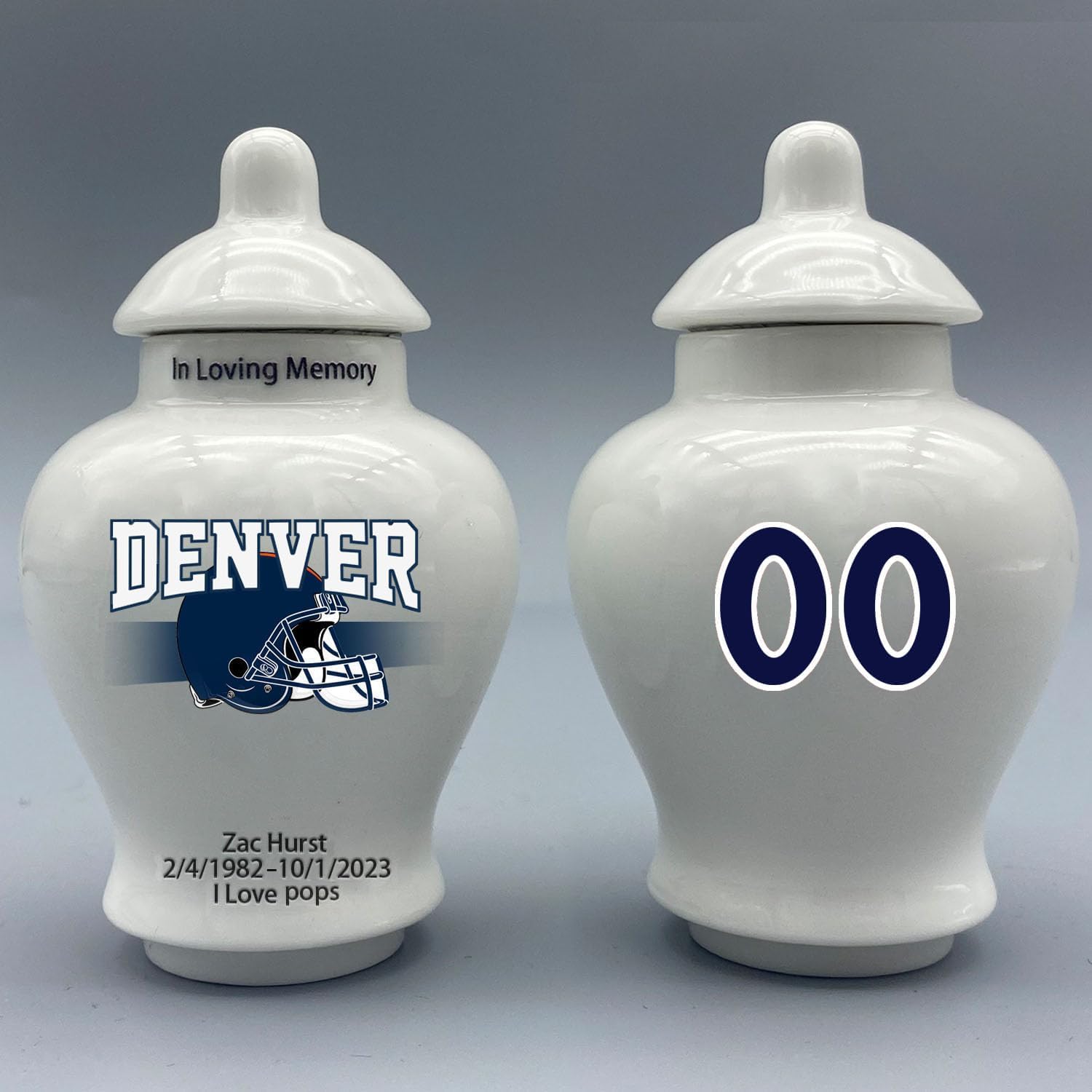 Custom Football Porcelain Urn – Add Name, Date & Jersey Number