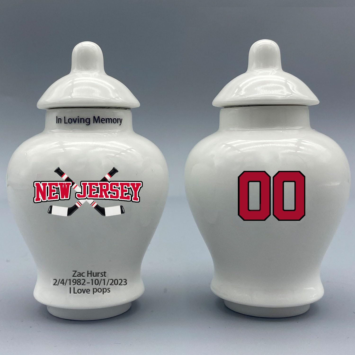 Custom Hockey Porcelain Urn – Add Name, Date & Jersey Number