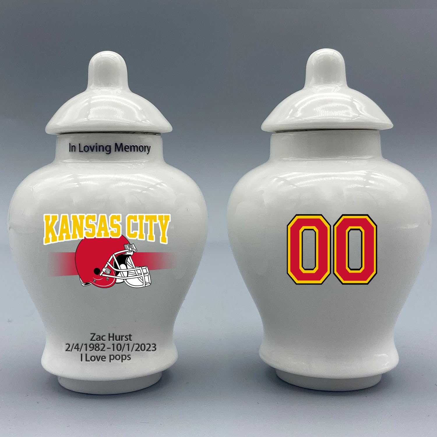 Custom Football Porcelain Urn – Add Name, Date & Jersey Number