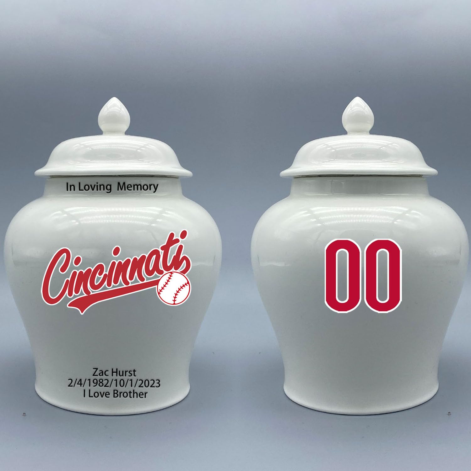 Custom Baseball Porcelain Urn – Add Name, Date & Jersey Number