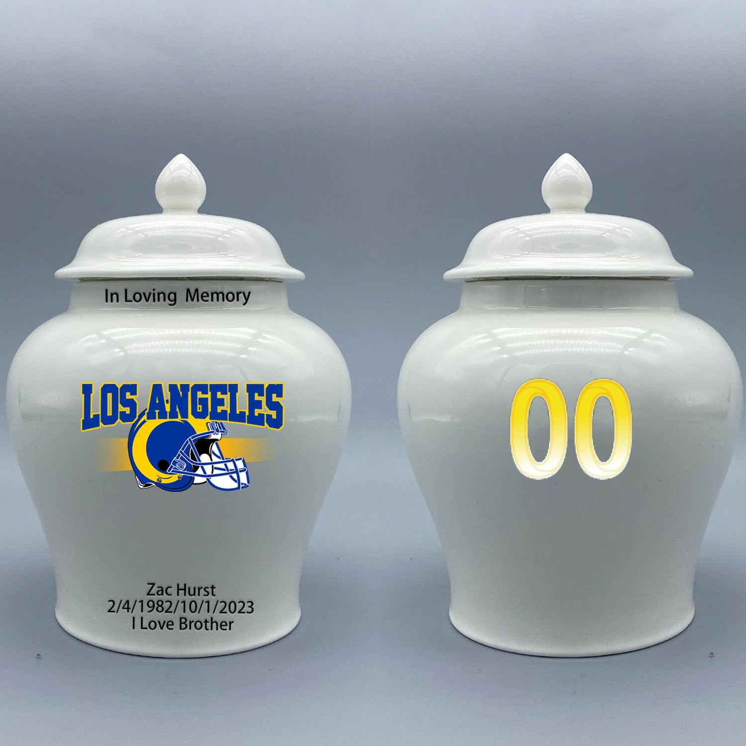 Custom Football Porcelain Urn – Add Name, Date & Jersey Number