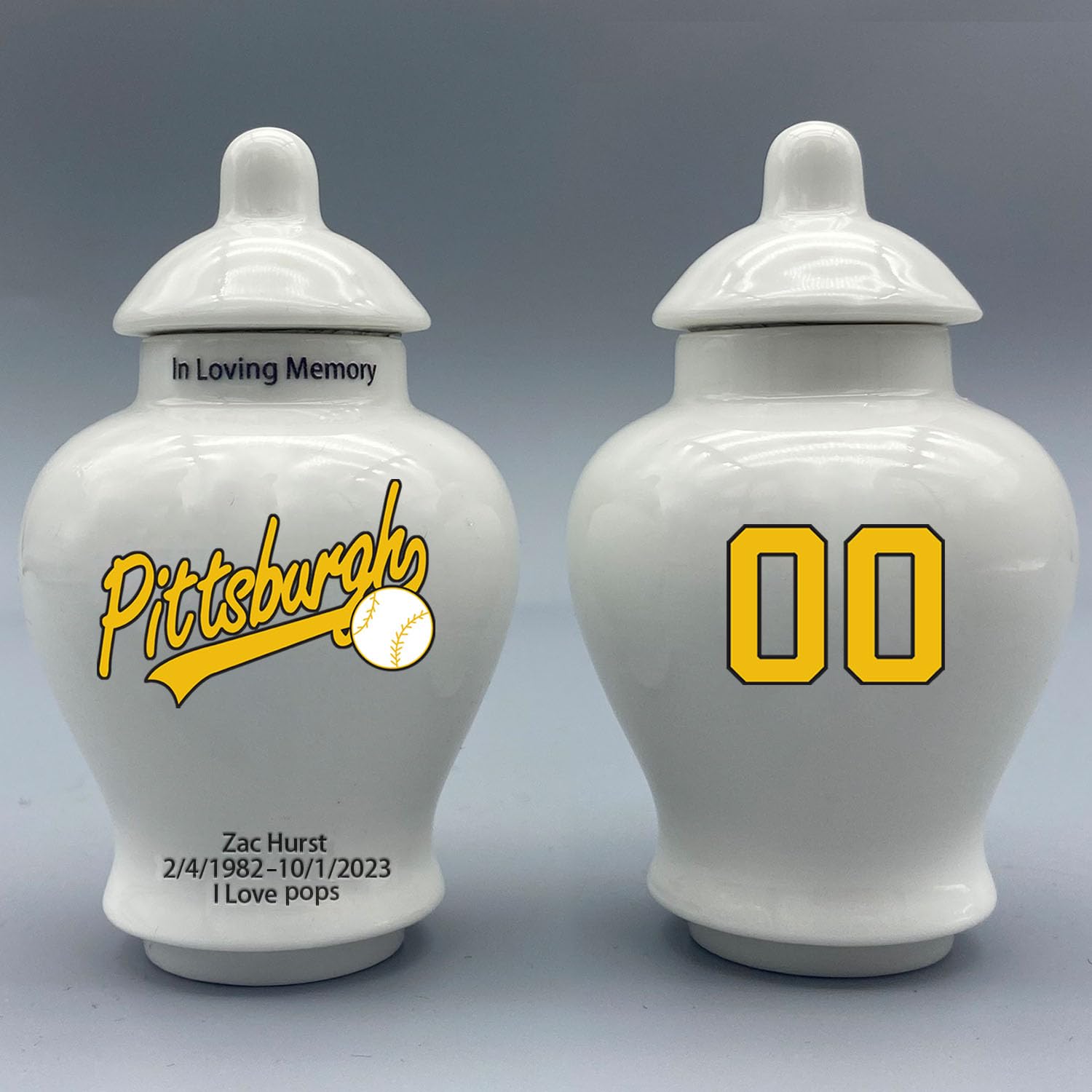 Custom Baseball Porcelain Urn – Add Name, Date & Jersey Number