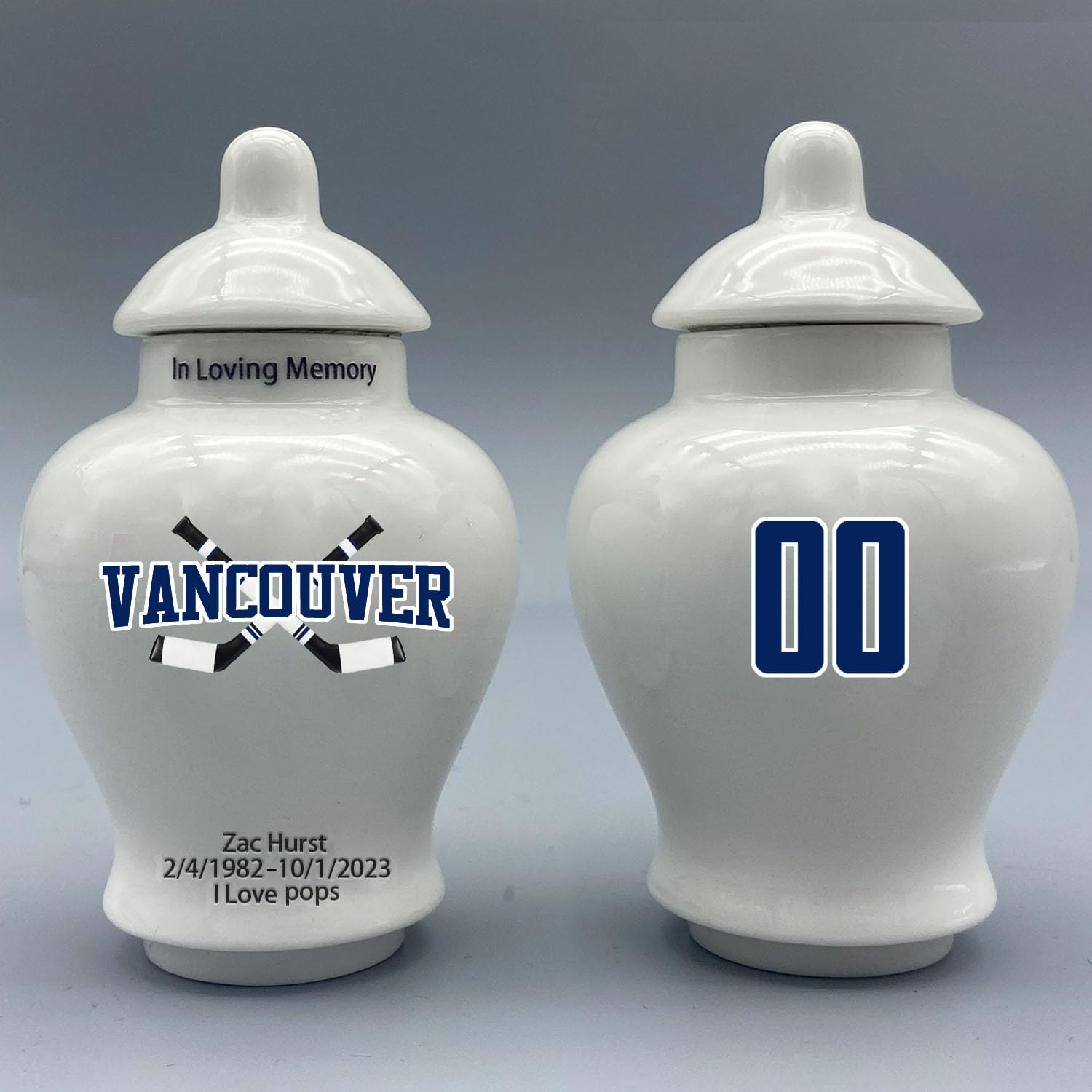 Custom Hockey Porcelain Urn – Add Name, Date & Jersey Number