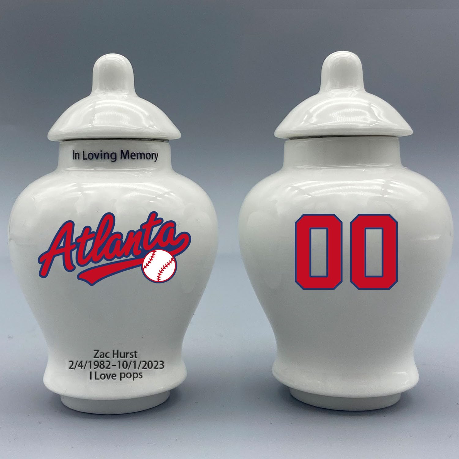 Custom Baseball Porcelain Urn – Add Name, Date & Jersey Number