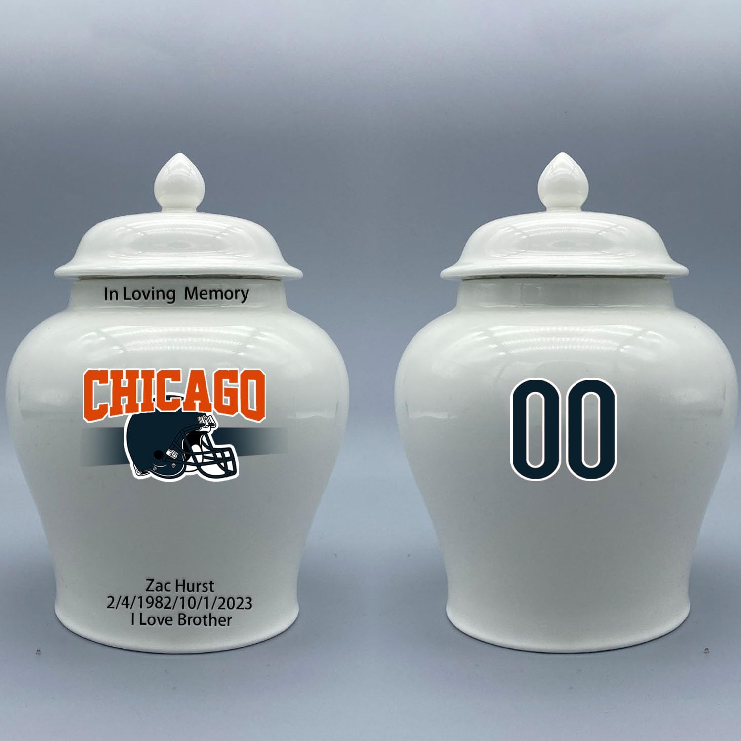 Custom Football Porcelain Urn – Add Name, Date & Jersey Number