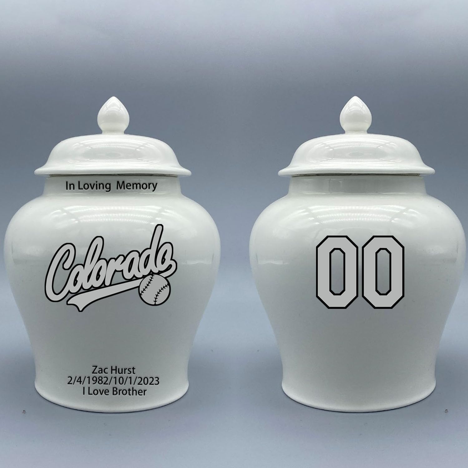 Custom Baseball Porcelain Urn – Add Name, Date & Jersey Number