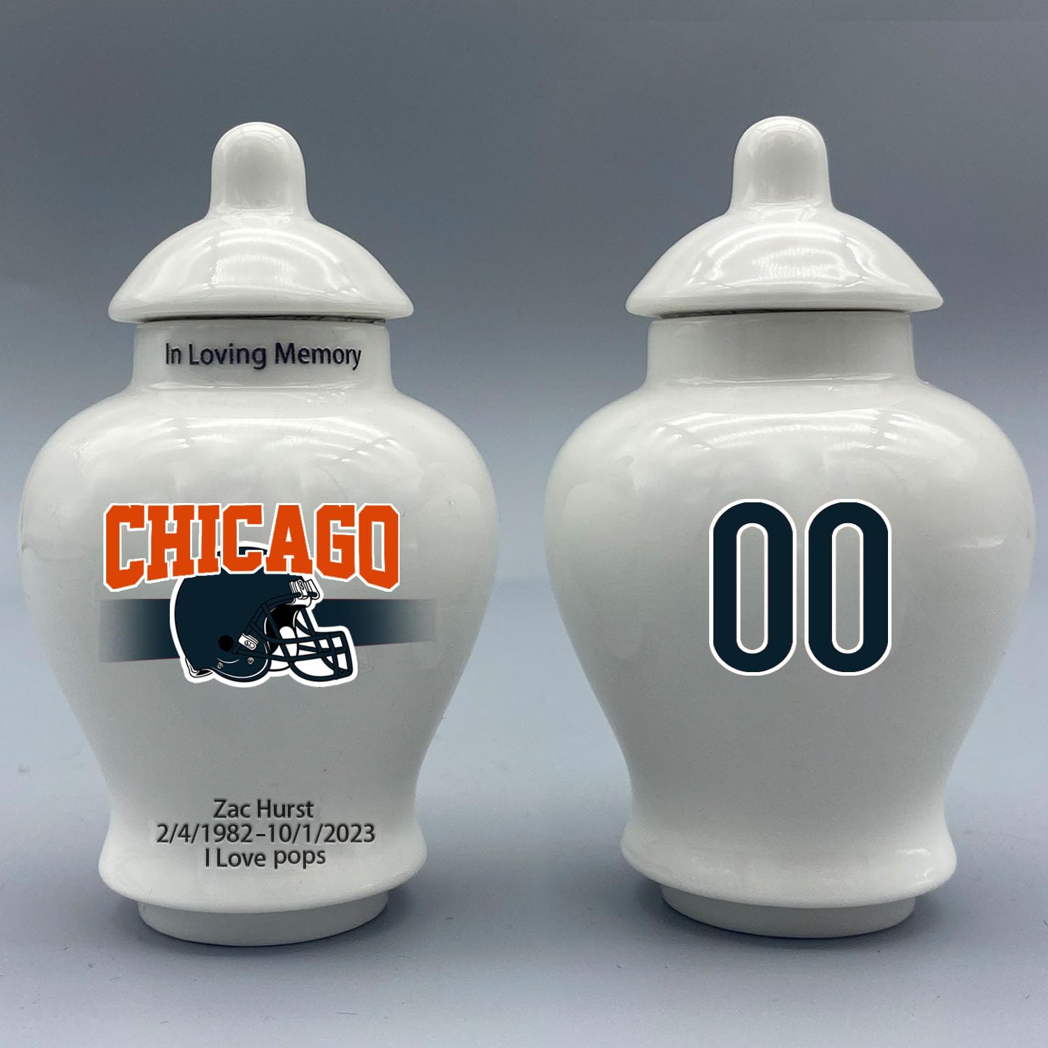 Custom Football Porcelain Urn – Add Name, Date & Jersey Number