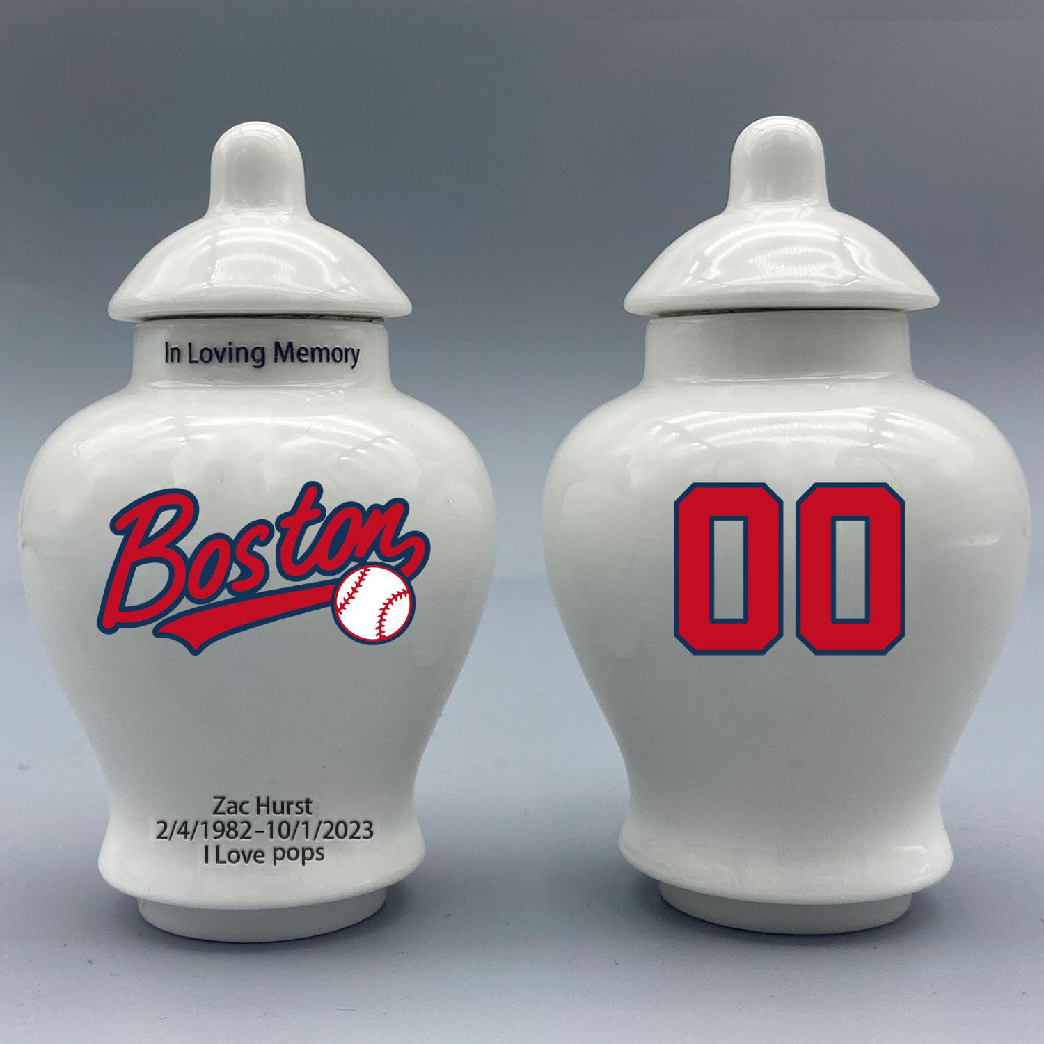Custom Baseball Porcelain Urn – Add Name, Date & Jersey Number