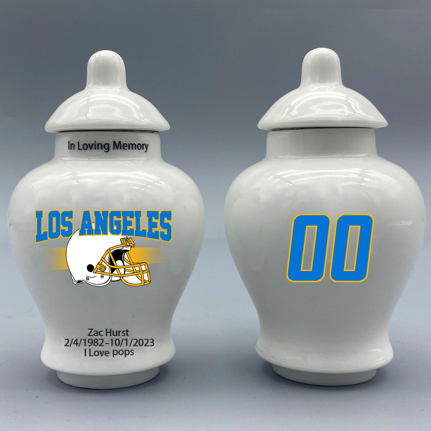 Custom Football Porcelain Urn – Add Name, Date & Jersey Number