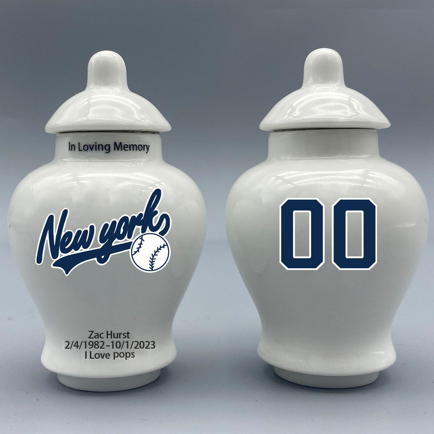 Custom Baseball Porcelain Urn – Add Name, Date & Jersey Number