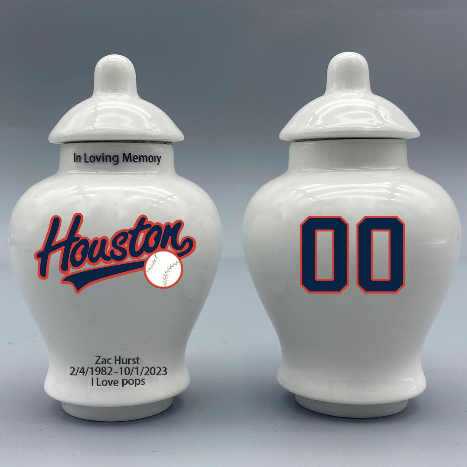 Custom Baseball Porcelain Urn – Add Name, Date & Jersey Number