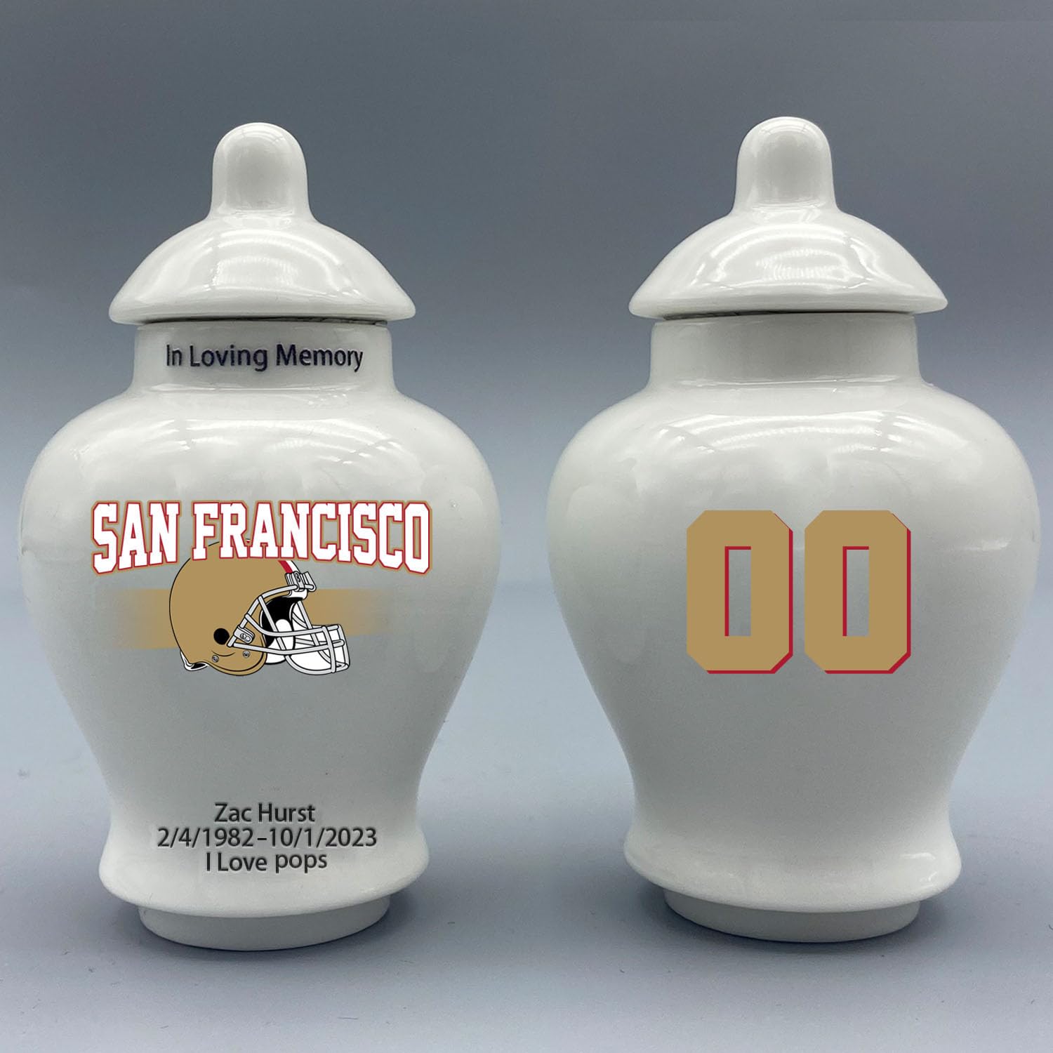 Custom Football Porcelain Urn – Add Name, Date & Jersey Number