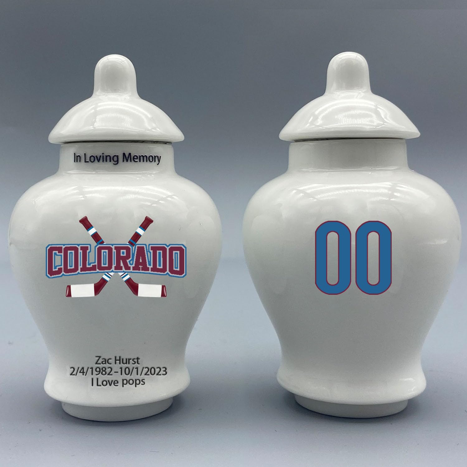 Custom Hockey Porcelain Urn – Add Name, Date & Jersey Number