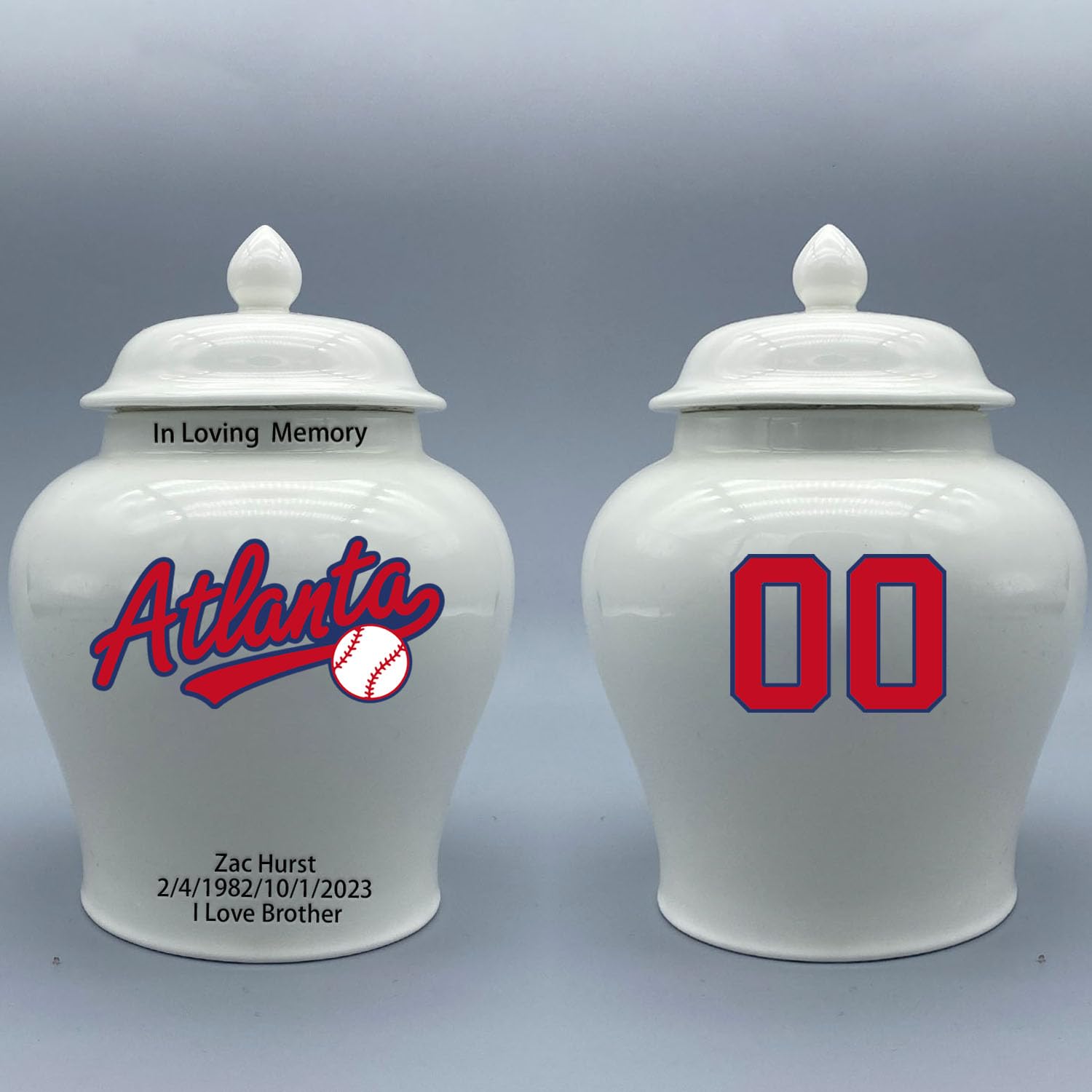 Custom Baseball Porcelain Urn – Add Name, Date & Jersey Number