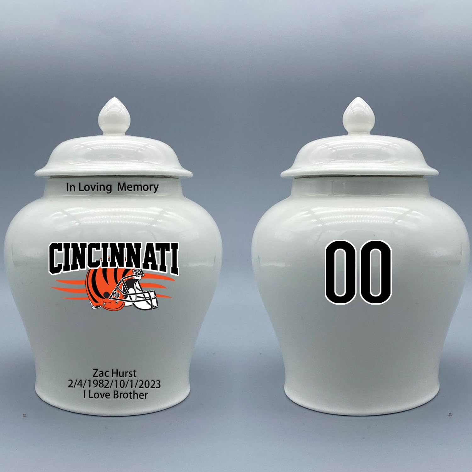 Custom Football Porcelain Urn – Add Name, Date & Jersey Number