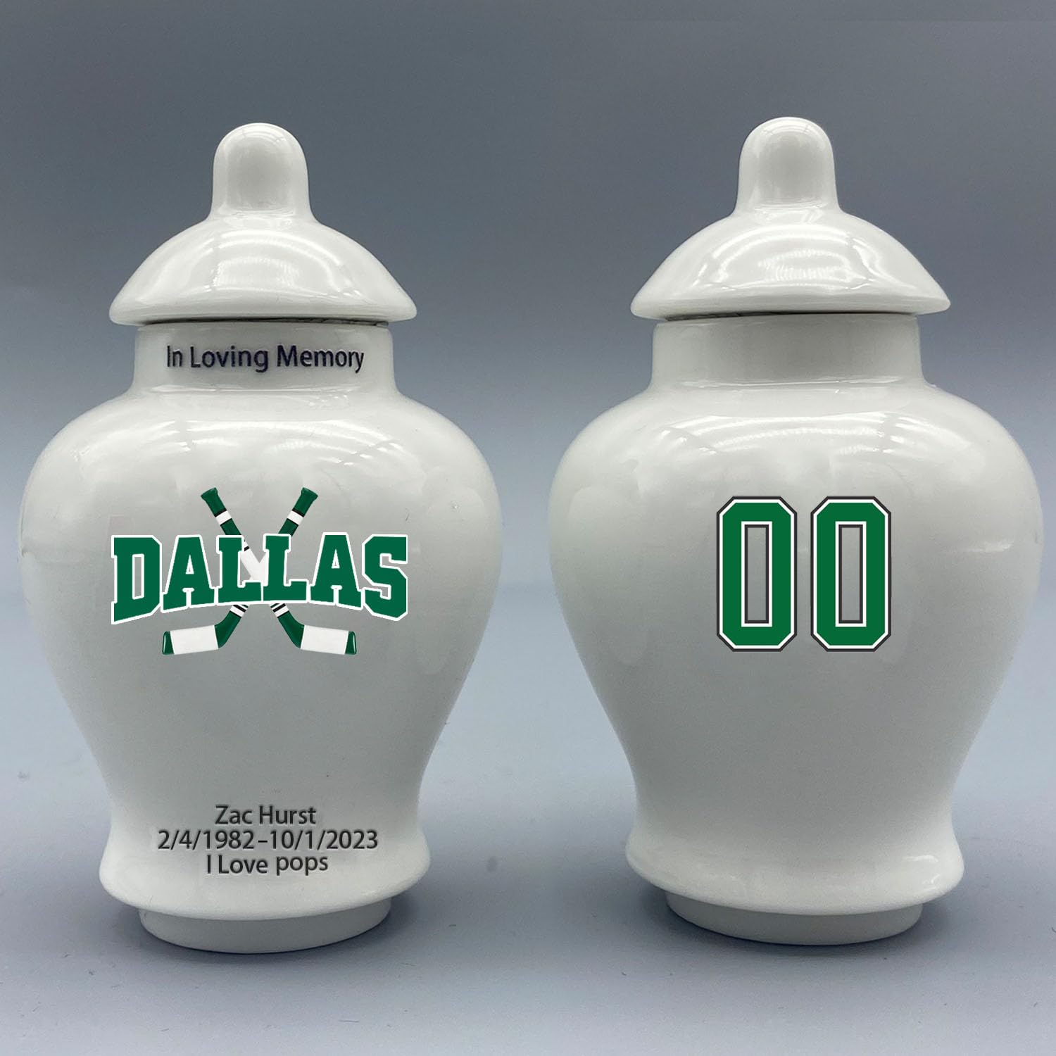 Custom Hockey Porcelain Urn – Add Name, Date & Jersey Number