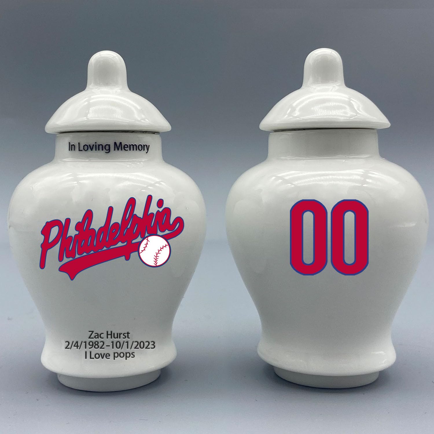 Custom Baseball Porcelain Urn – Add Name, Date & Jersey Number