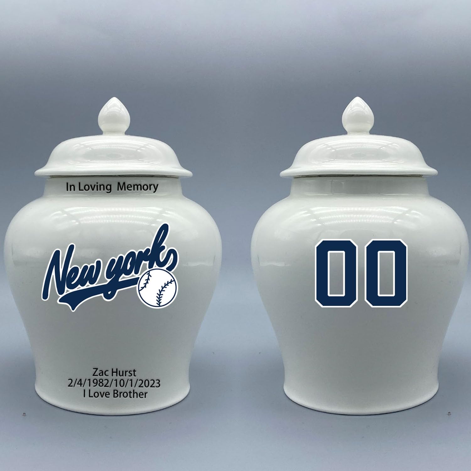 Custom Baseball Porcelain Urn – Add Name, Date & Jersey Number