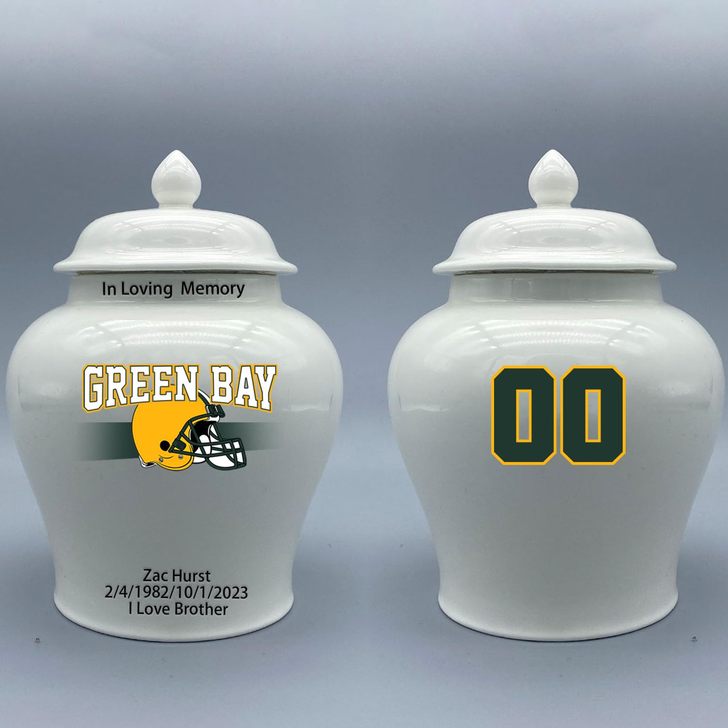 Custom Football Porcelain Urn – Add Name, Date & Jersey Number