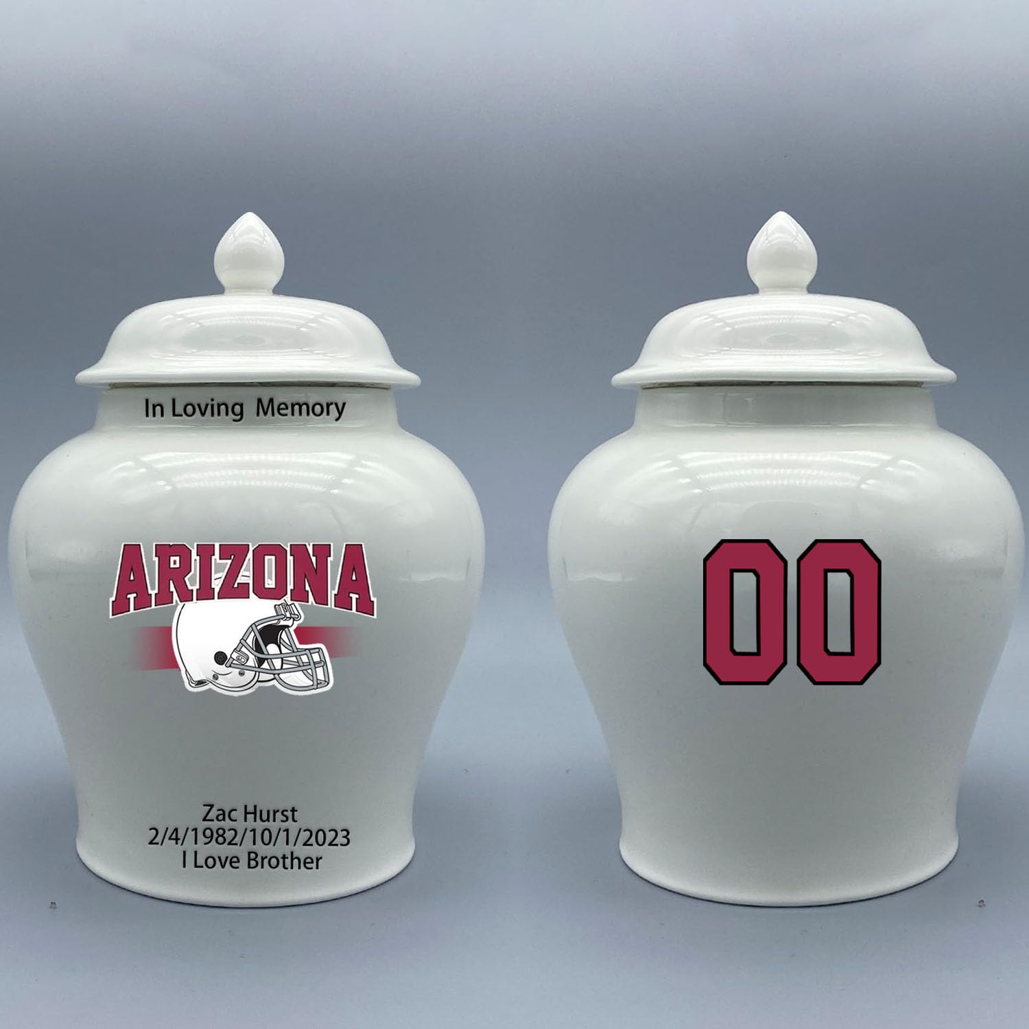 Custom Football Porcelain Urn – Add Name, Date & Jersey Number