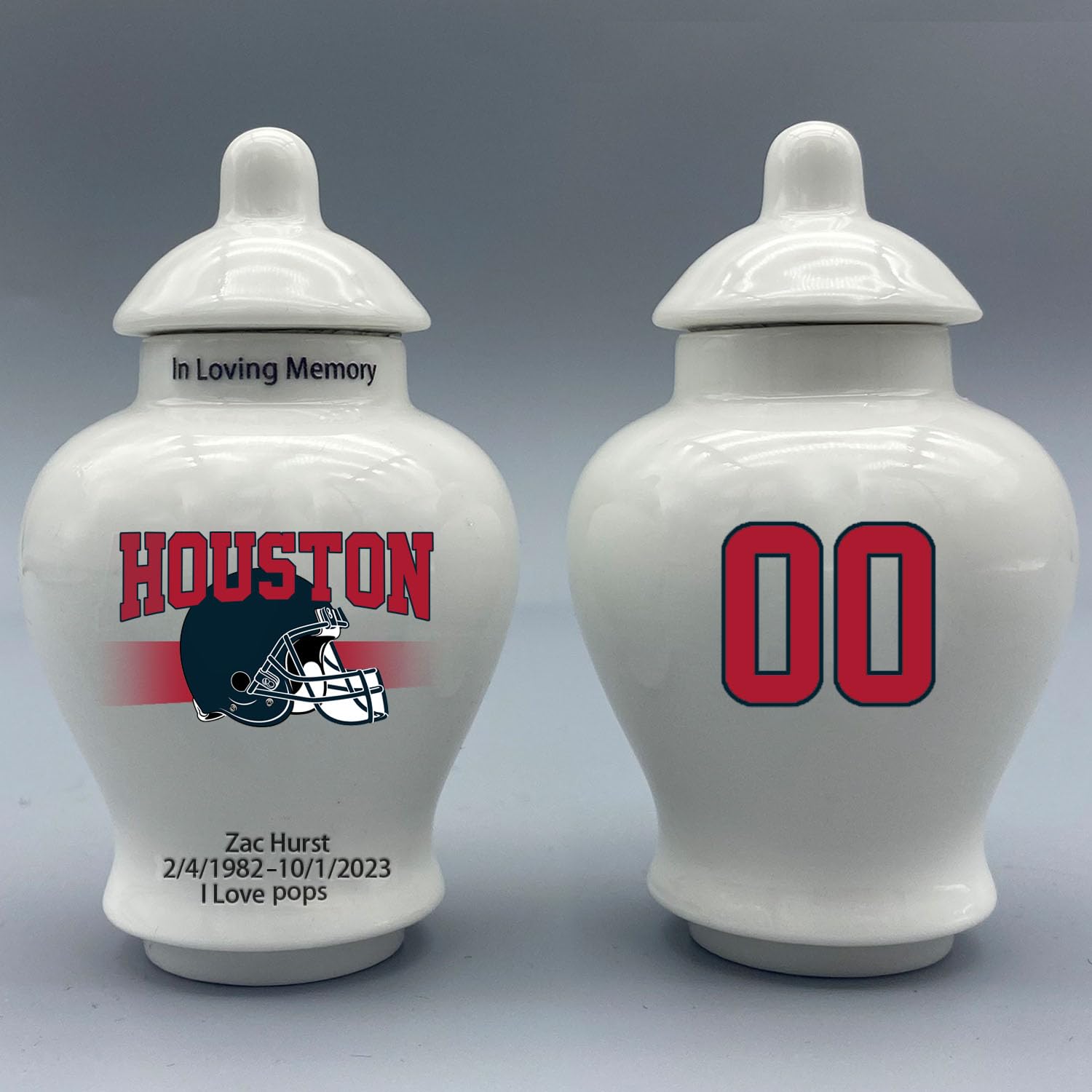 Custom Football Porcelain Urn – Add Name, Date & Jersey Number