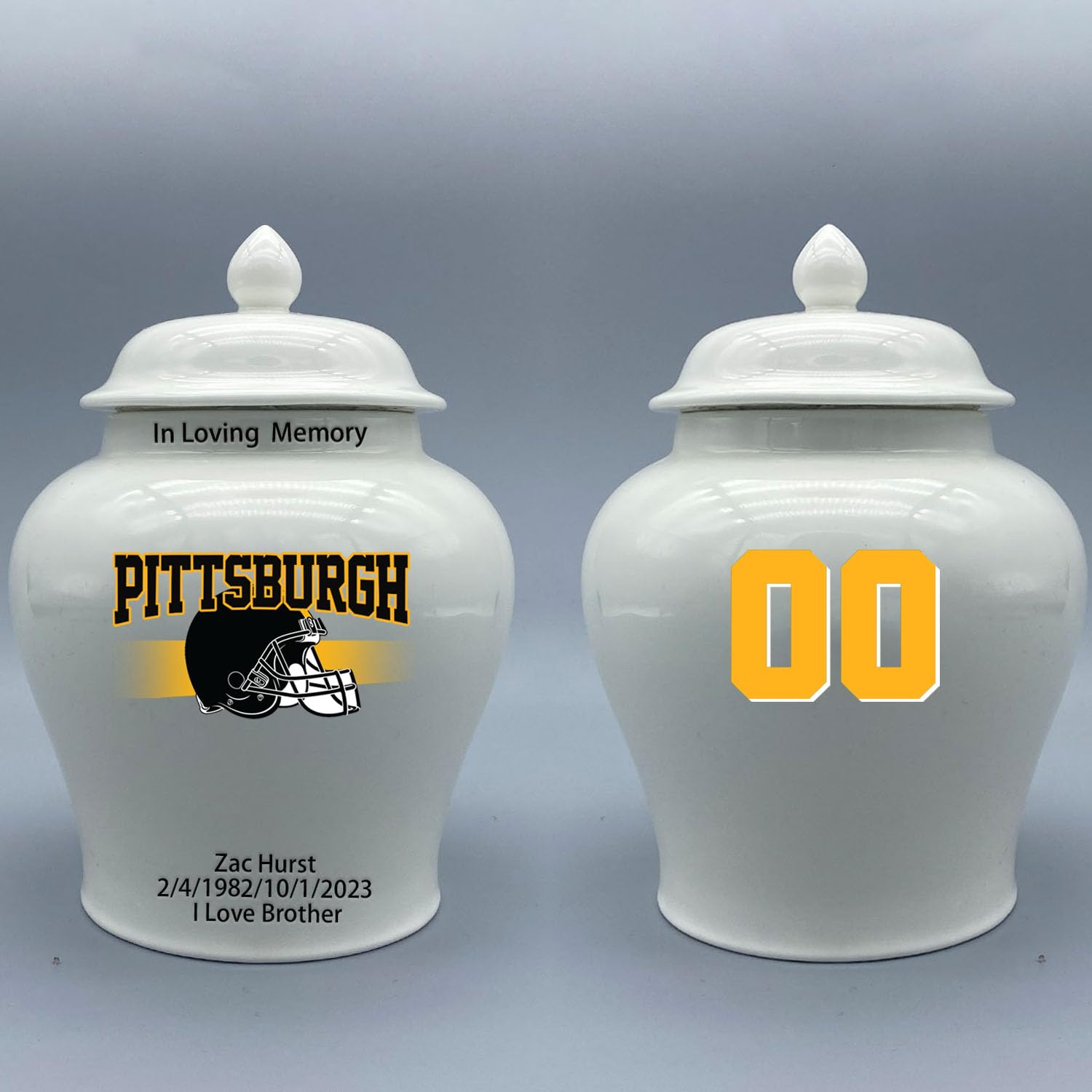 Custom Football Porcelain Urn – Add Name, Date & Jersey Number