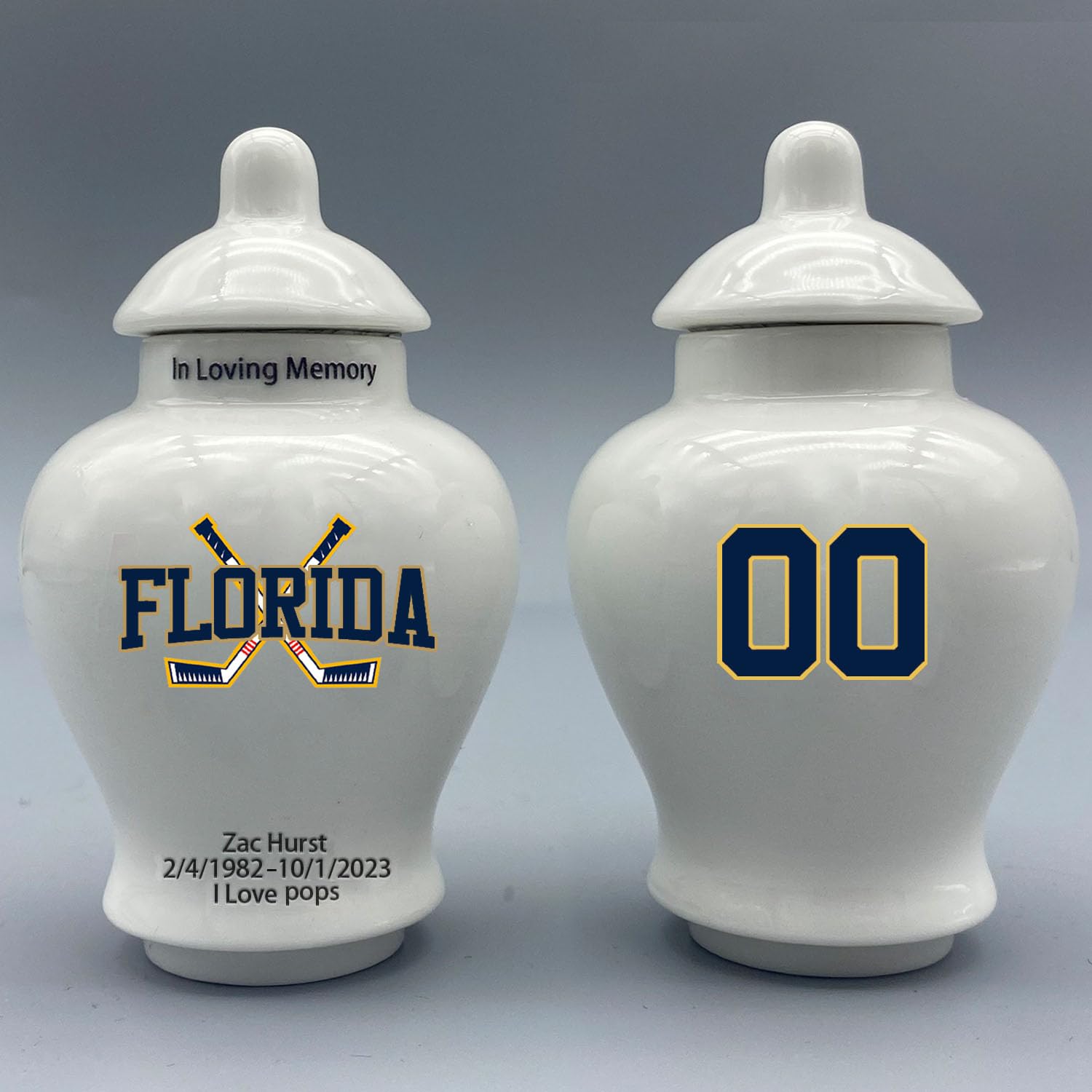 Custom Hockey Porcelain Urn – Add Name, Date & Jersey Number