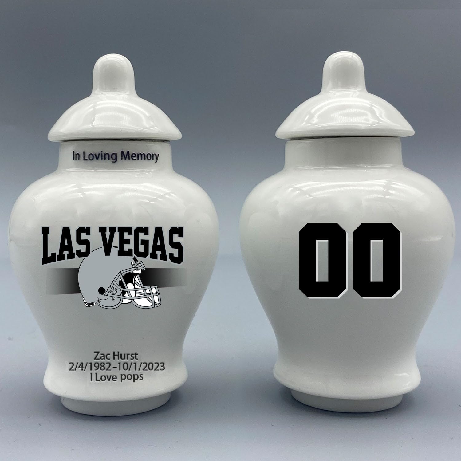Custom Football Porcelain Urn – Add Name, Date & Jersey Number