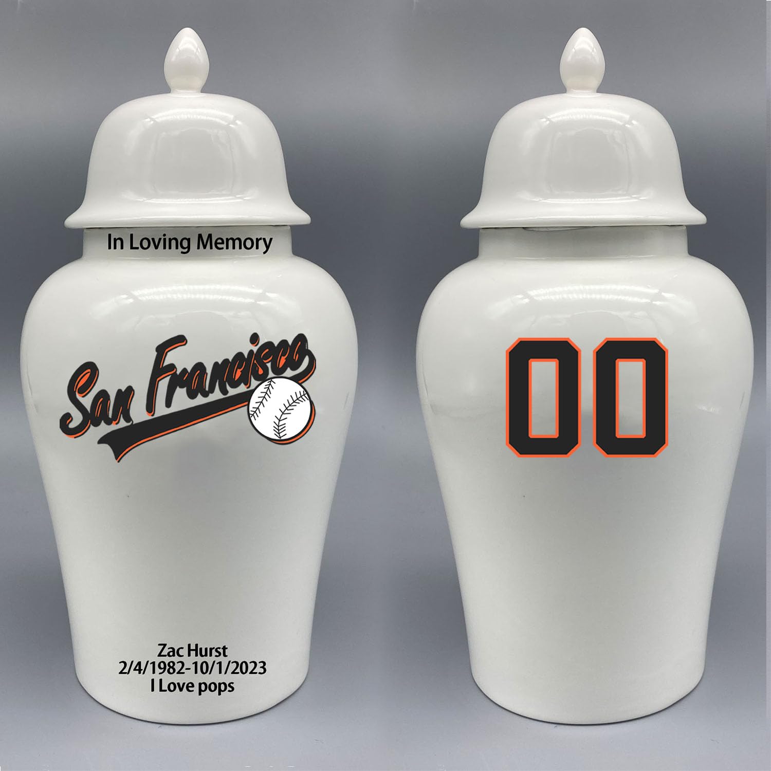 Custom Baseball Porcelain Urn – Add Name, Date & Jersey Number