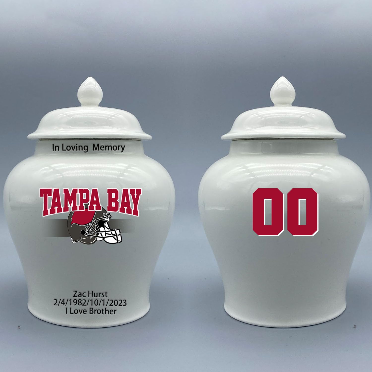 Custom Football Porcelain Urn – Add Name, Date & Jersey Number