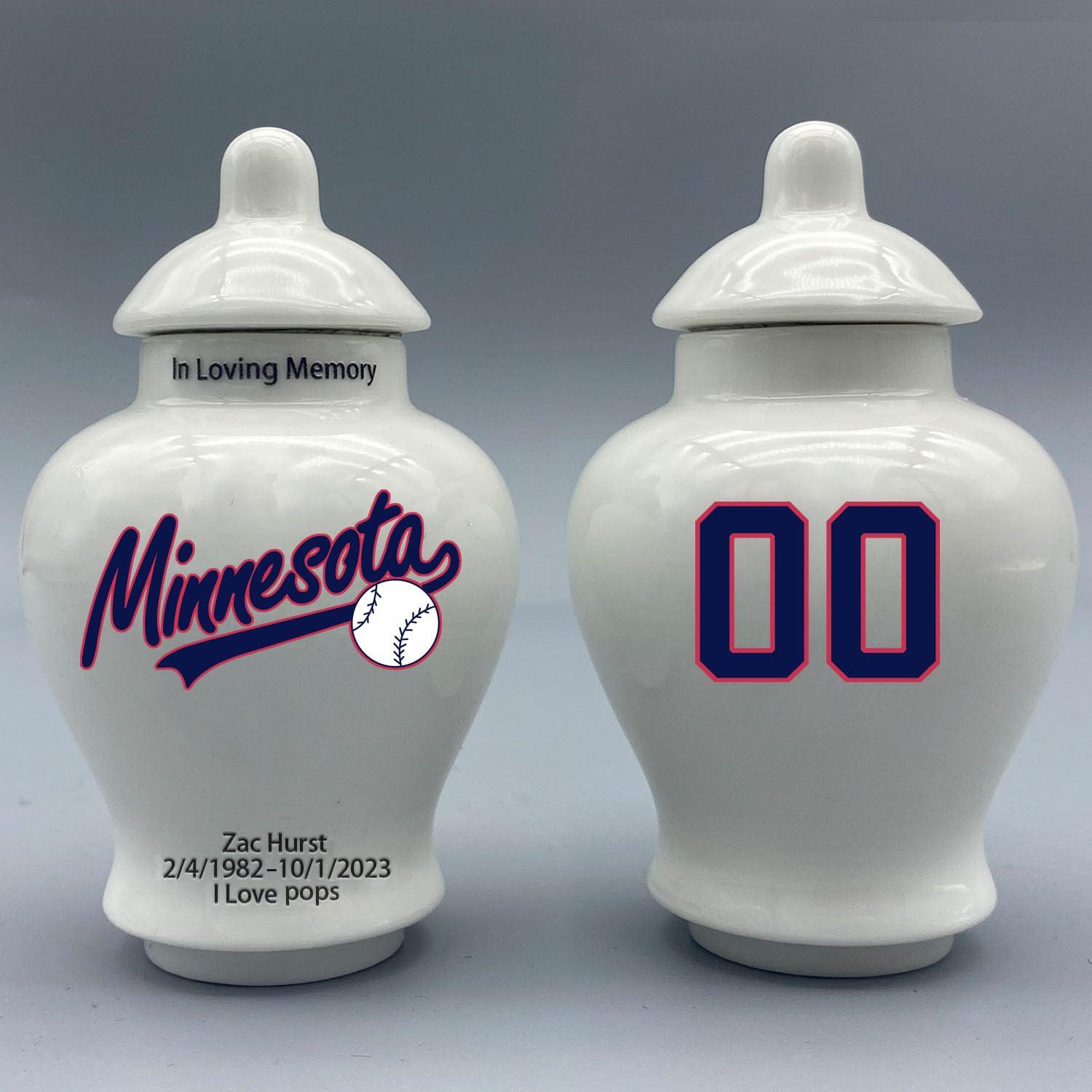 Custom Baseball Porcelain Urn – Add Name, Date & Jersey Number