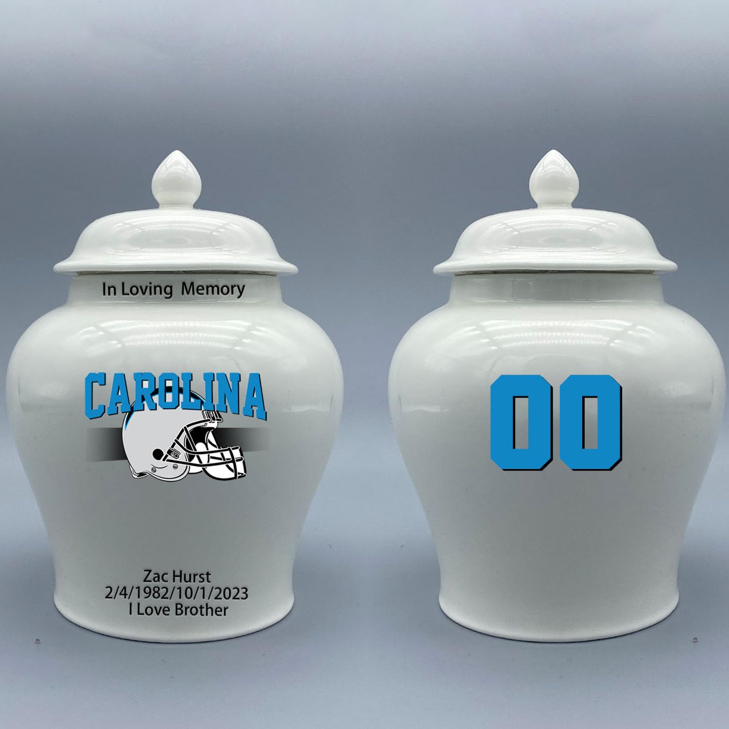 Custom Football Porcelain Urn – Add Name, Date & Jersey Number