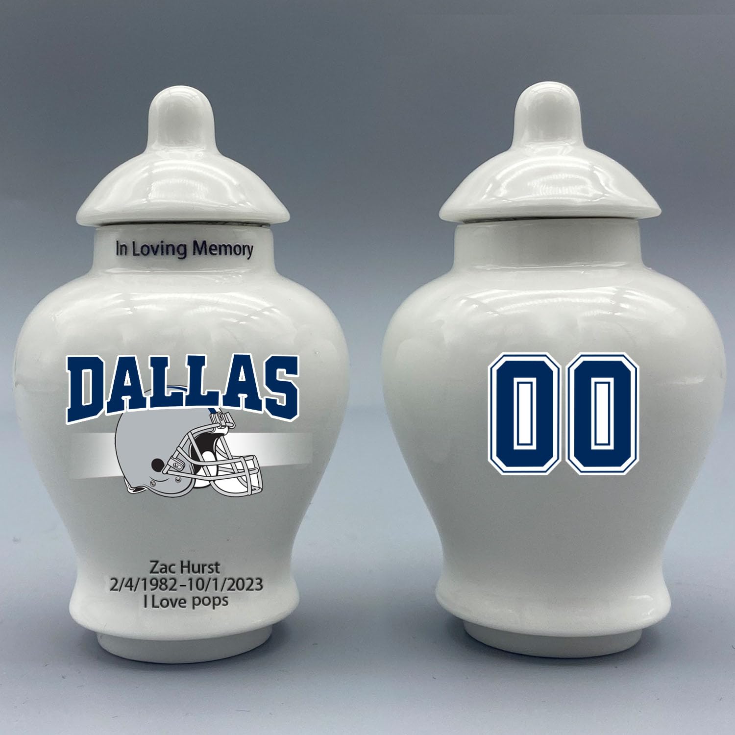 Custom Football Porcelain Urn – Add Name, Date & Jersey Number