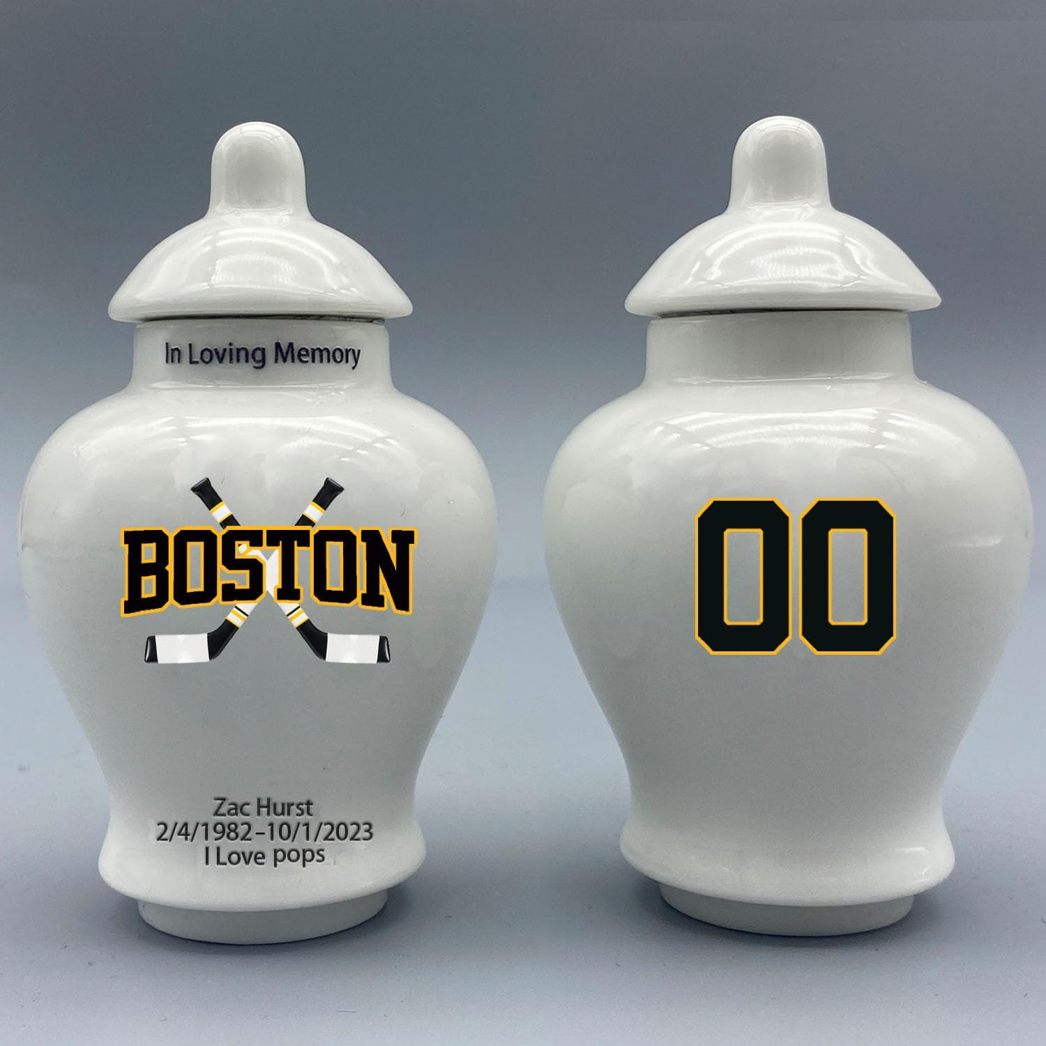 Custom Hockey Porcelain Urn – Add Name, Date & Jersey Number