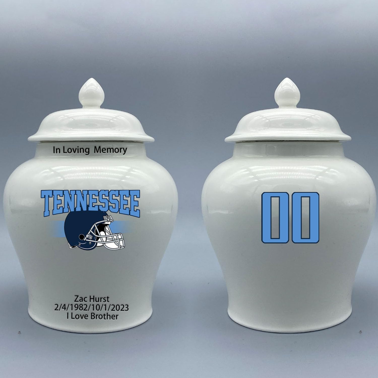Custom Football Porcelain Urn – Add Name, Date & Jersey Number