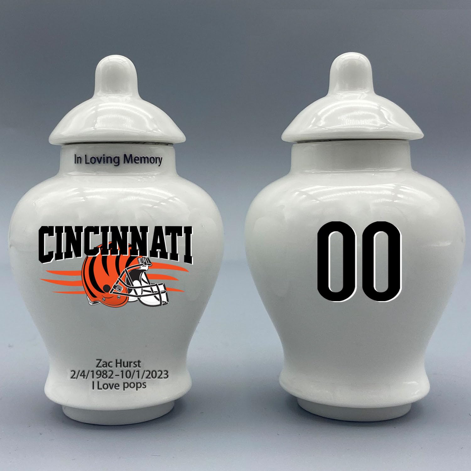 Custom Football Porcelain Urn – Add Name, Date & Jersey Number
