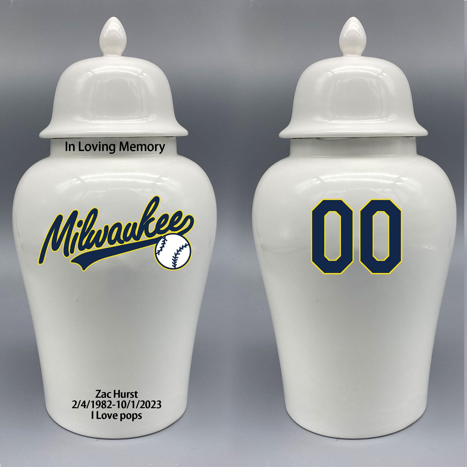 Custom Baseball Porcelain Urn – Add Name, Date & Jersey Number