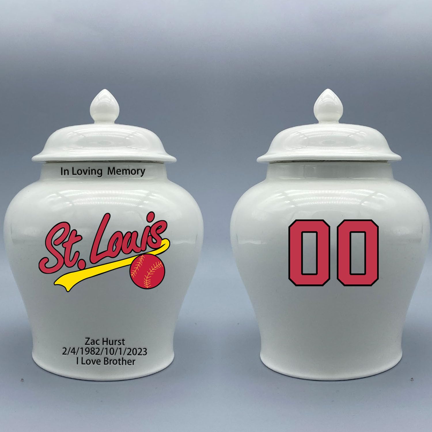 Custom Baseball Porcelain Urn – Add Name, Date & Jersey Number