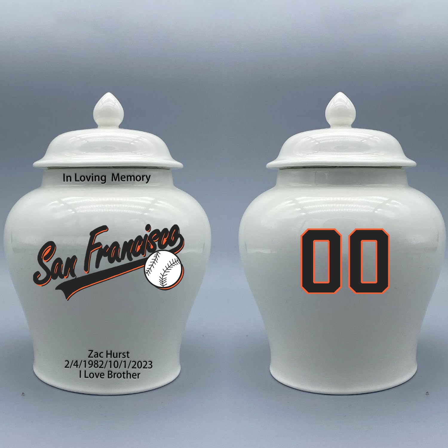 Custom Baseball Porcelain Urn – Add Name, Date & Jersey Number
