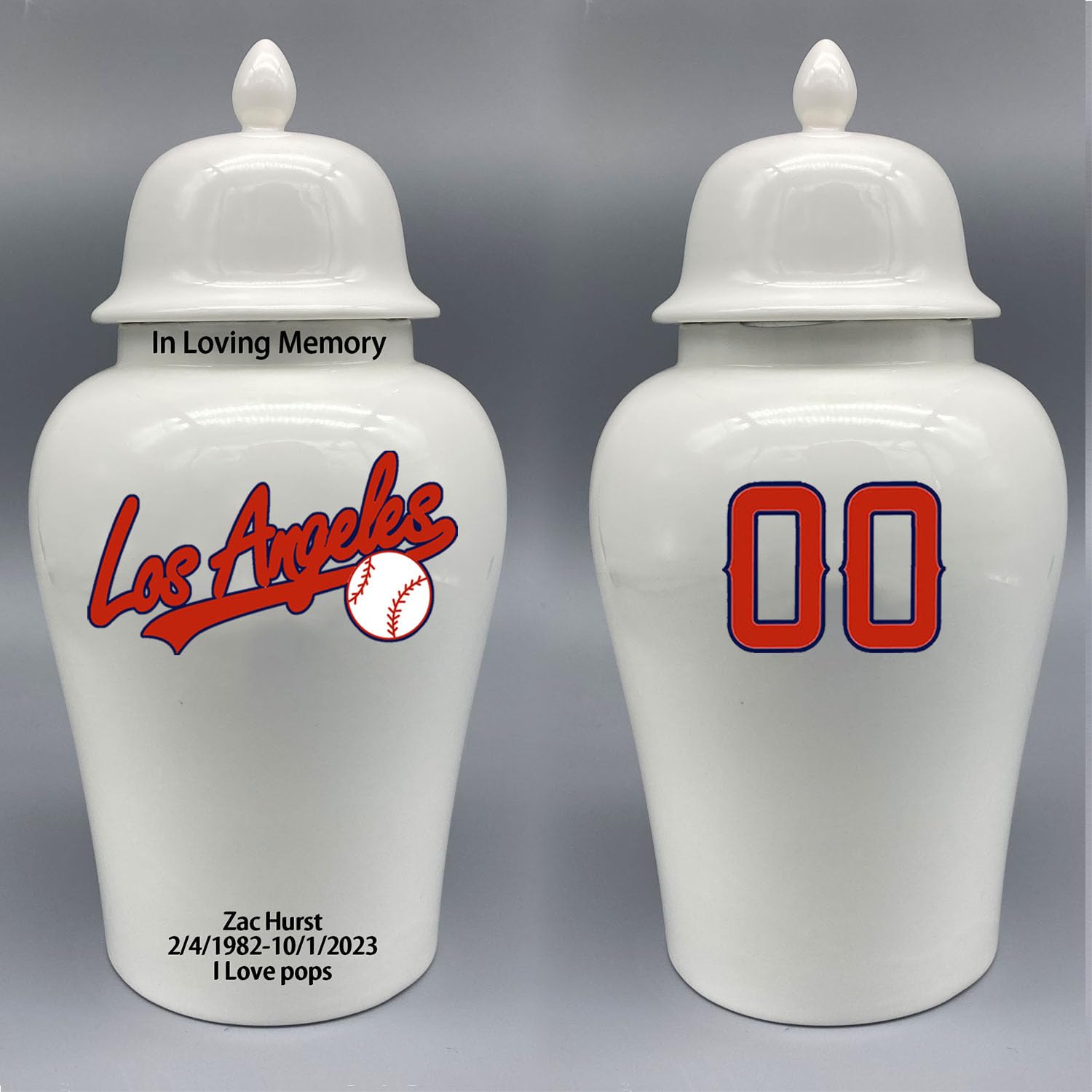 Custom Baseball Porcelain Urn – Add Name, Date & Jersey Number