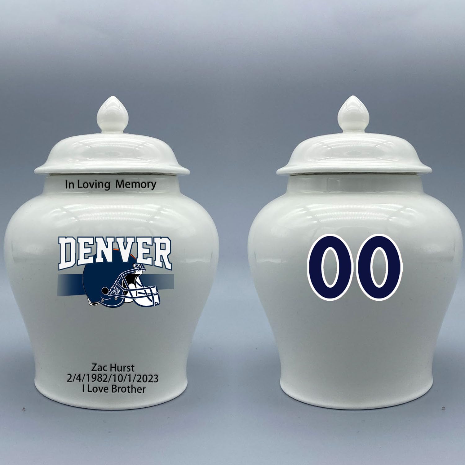 Custom Football Porcelain Urn – Add Name, Date & Jersey Number