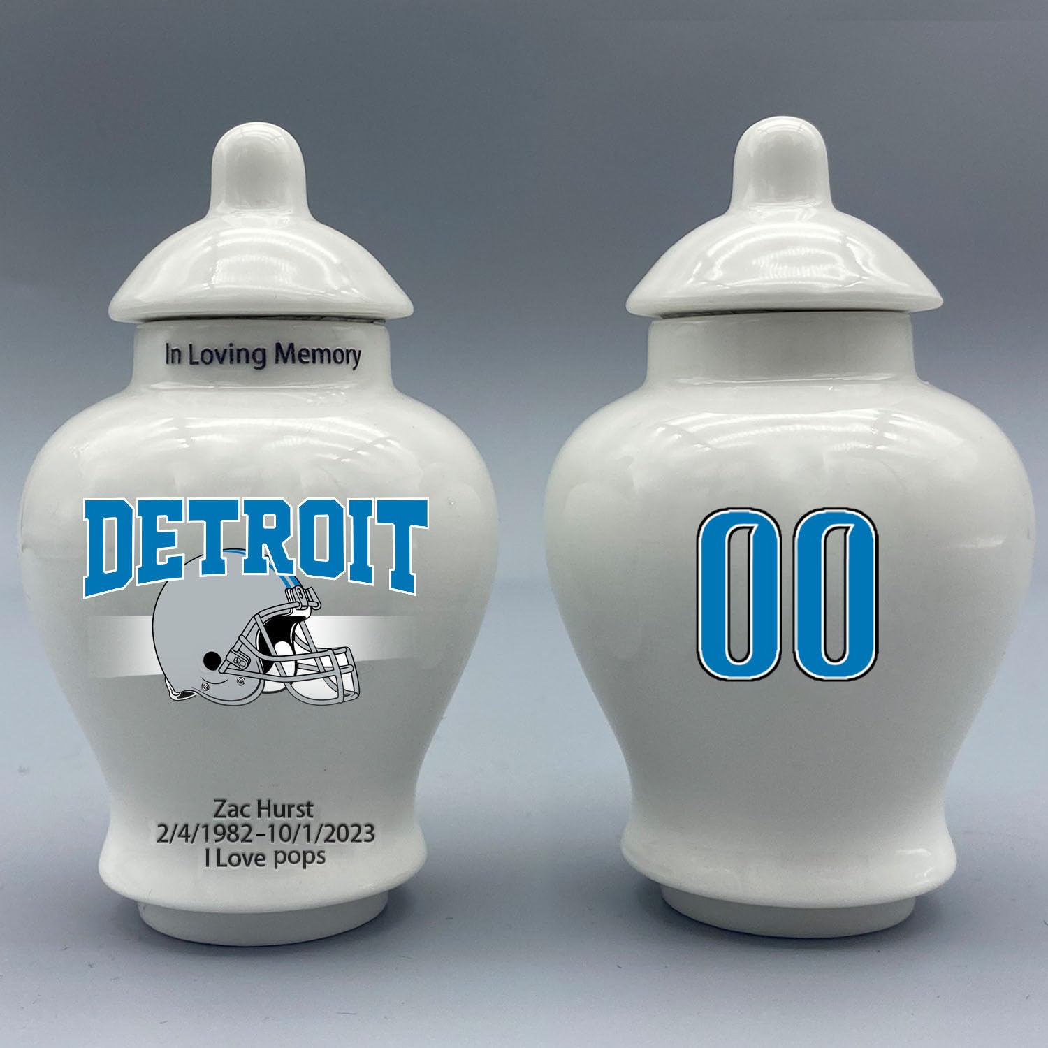 Custom Football Porcelain Urn – Add Name, Date & Jersey Number