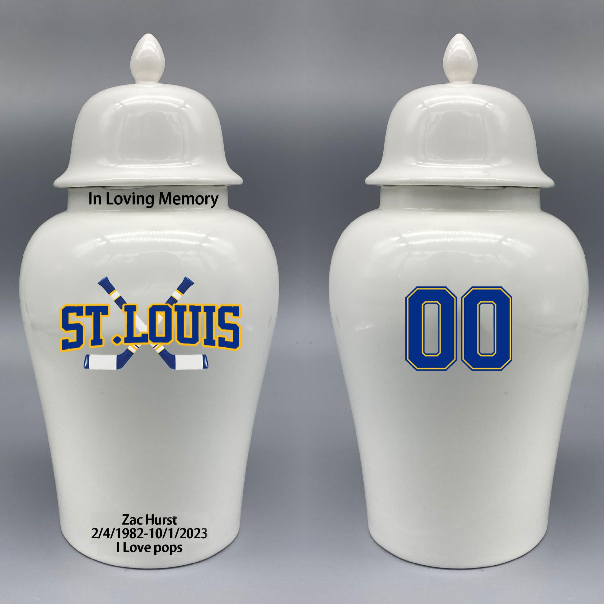 Custom Hockey Porcelain Urn – Add Name, Date & Jersey Number